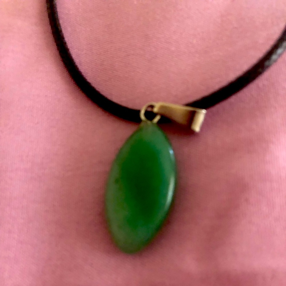Green natural stone pendant with chain